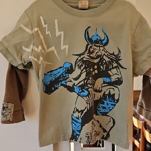 Viking Warrior Kids Long Sleeve Tee - Green and Blue